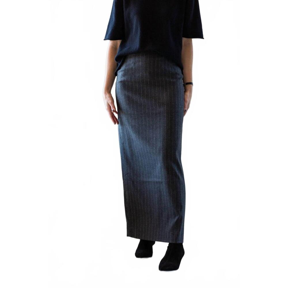 NEW HOUSE OF DAGMAR pencil maxi skirt in grey pinstripe